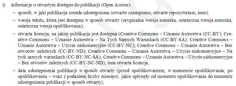 SIN - Informacje o otwartym dostępie OA 1) publikacje w czasopismach naukowych: ppkt i 2) publikacje w