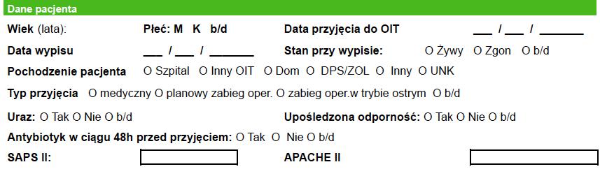 Uraz tak/nie pacjent urazowy Upośledzona odporność określone warunki, omówione szczegółowo w protokole Antybiotyk w ciągu 48
