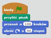 Scratch Zadanie 1. Powtarzanie poleceń Napisz program rysujący sześciokąt o boku 100 kroków.