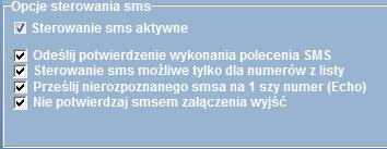 komenda SMS On a dla trybu BI lub długiego MONO SMS On i Off Sterowanie wyjściami