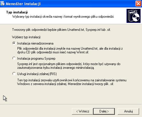 Zwróć uwagę że dla instalacji z dysku CD plik odpowiedzi musi mieć nazwę Winnt.sif.