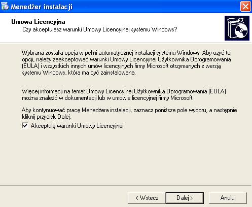 Kliknij pole zaznaczenia Akceptuję warunki Umowy Licencyjnej a