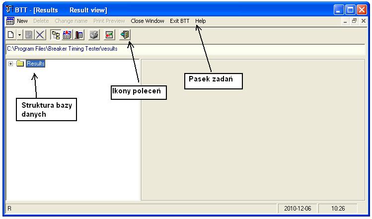 5.1. Początek pracy z programem Po uruchomieniu aplikacji zostaje otwarte główne okno programu Pasek zadań zawiera podstawowe polecenia programu: Polecenia przyporządkowane ikonom znajdującym się