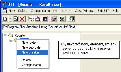 utworzyć nowy element. Po utworzeniu stycznika oprogramowanie tworzy automatycznie puste katalogi możliwych do wykonania testów.