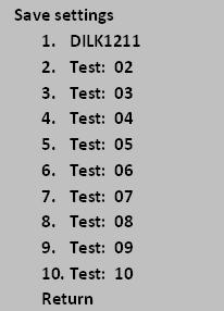 Zapisać ustawienia testu Save (maksymalna ilość zapisanych konfiguracji 10) Jeżeli nie chcemy na stałe zapisywać testu w pamięci urządzenia, konfigurację należy zaakceptować Accept.