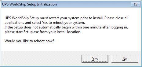 2. Okno Inicjalizacja instalacji oprogramowania UPS WorldShip (UPS WorldShip Setup Initialization) wyświetla monit z pytaniem, czy