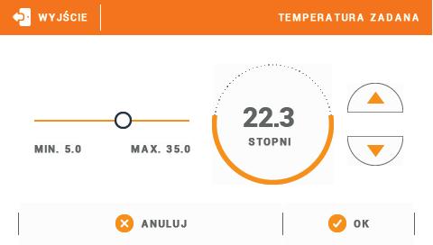 M-8 V.b) Tryb ręczny Klikając ekran edycji strefy w obszarze temperatury zadanej możemy przejść do trybu ręcznego - ustawiamy temperaturę zadaną oraz czas jej obowiązywania w strefie.