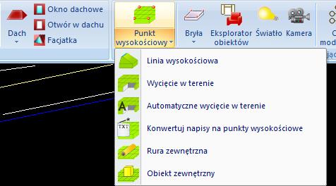 Przejść na zakładkę Architektura i wybrać przycisk z listy funkcji dotyczących kształtowania terenu Punkt wysokościowy.