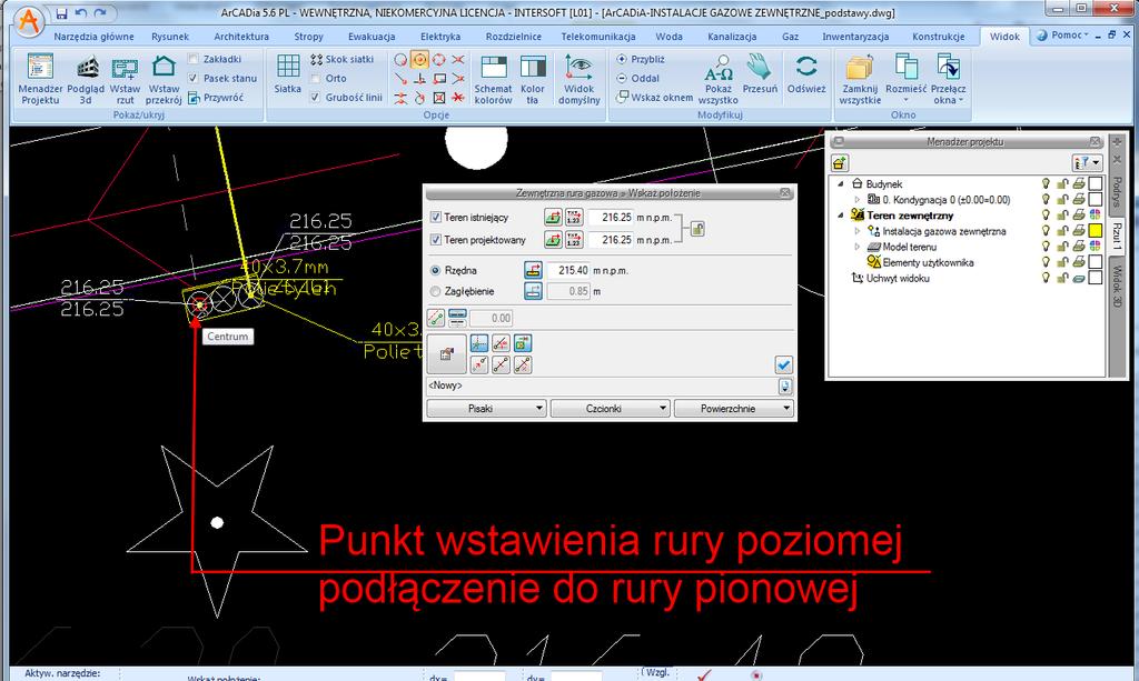 Uwaga: Przy podłączaniu elementu znajdującego się pod szafką należy korzystać z Punktów zaczepienia CAD znajdujących się w zakładce Widok i zaleca się uaktywnić Zaczep Centrum. Rys. 34.