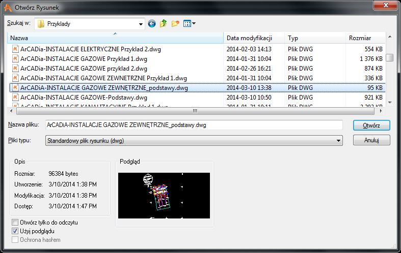 Główne, Rys. 2. Rys. 3. Okno Otwórz rysunek- wybór katalogu.