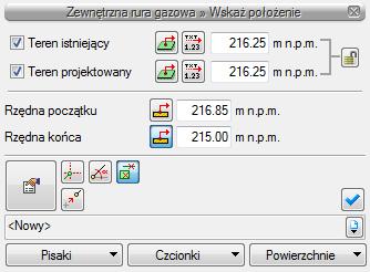 Pobierz Wykrywanie elementów Najechać szafką gazową na rurociąg pionowy, aby punkt znalazł się wewnątrz obrysu szafki i kliknij w pole rysunkowe, co wstawi punkt zaczepienia szafki oraz pokaże się