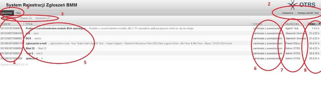 Opis Pulpitu głównego 1 Zakładki Zgłoszenia lista zgłoszeń FAQ baza wiedzy dla Klientów 2 Funkcje administracyjne Ustawienia - ustawienia konta Klienta w tym możliwość zmiany hasła, Wyloguj - opcja
