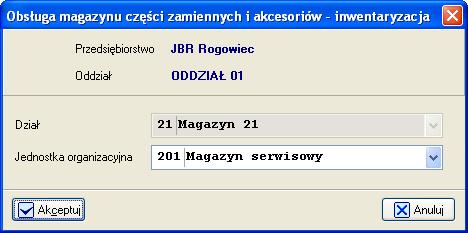 Ekran 2. Okno wyboru magazynu części Ekran 3.