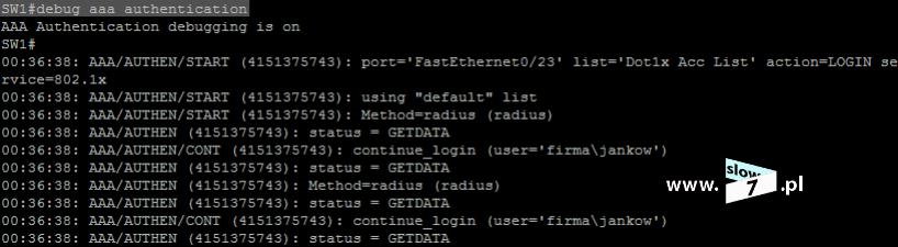 1x pomóc nam może polecenie: debug aaa authentication informujące Nas o stanie