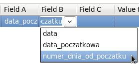 Wprowadź nazwę Oblicz podstawowe elementy daty. Zdefiniuj elementy do obliczenia. W kolumnie New field należy podać nazwę atrybutu (np. data).