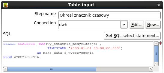 SELECT COALESCE( MAX(wy_ostatnia_modyfikacja), TIMESTAMP '2000-01-01 00:00:00.000') as maks_data_f_wypozyczenia FROM WYPOZYCZENIA Zatwierdź zmiany wybierając przycisk OK. b.