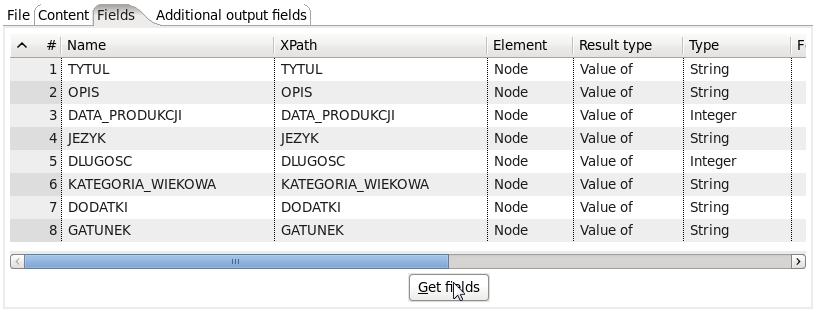 o. Otwórzmy własności tego kroku i wskażmy, że źródłem danych XML będzie pole filmy_xml p. Na zakładce Content wskażemy poziom iteracji.