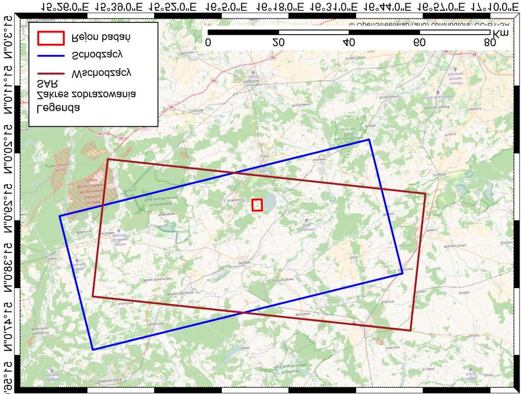 cia terenów powstrząsowych zobrazowaniami z orbity satelity wschodzącego i schodzącego. Badania prowadzono w okresie poprzedzającym wystąpienie wstrząsu oraz jeden miesiąc po nim.