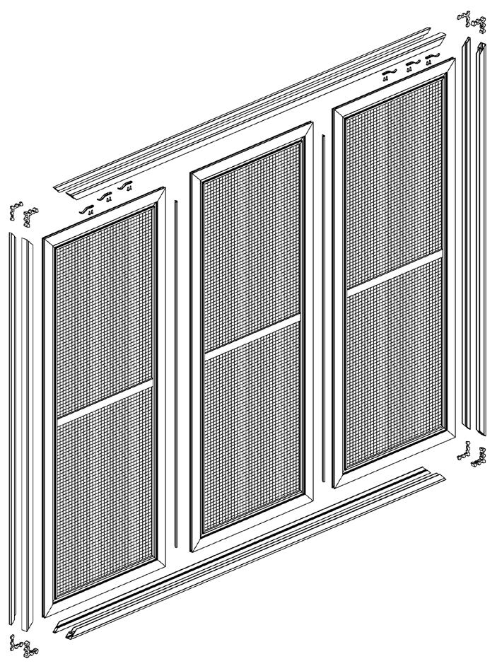 d) Moskitiera ramkowa przesuwna w zestawie z ramą z trzema skrzydłami oraz uszczelką UPG- MRP 3 3 3 5 5.