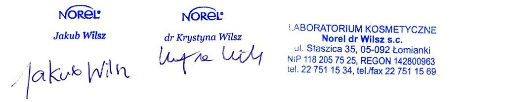 ul. Staszica 35, 05-092 Łomianki b. Poczta elektroniczna Adres e-mail: jwilsz@norel.pl c. Osobiście: Adres: Laboratorium Kosmetyczne NOREL Dr Wilsz s.c., ul. Staszica 35, 05-092 Łomianki IX.