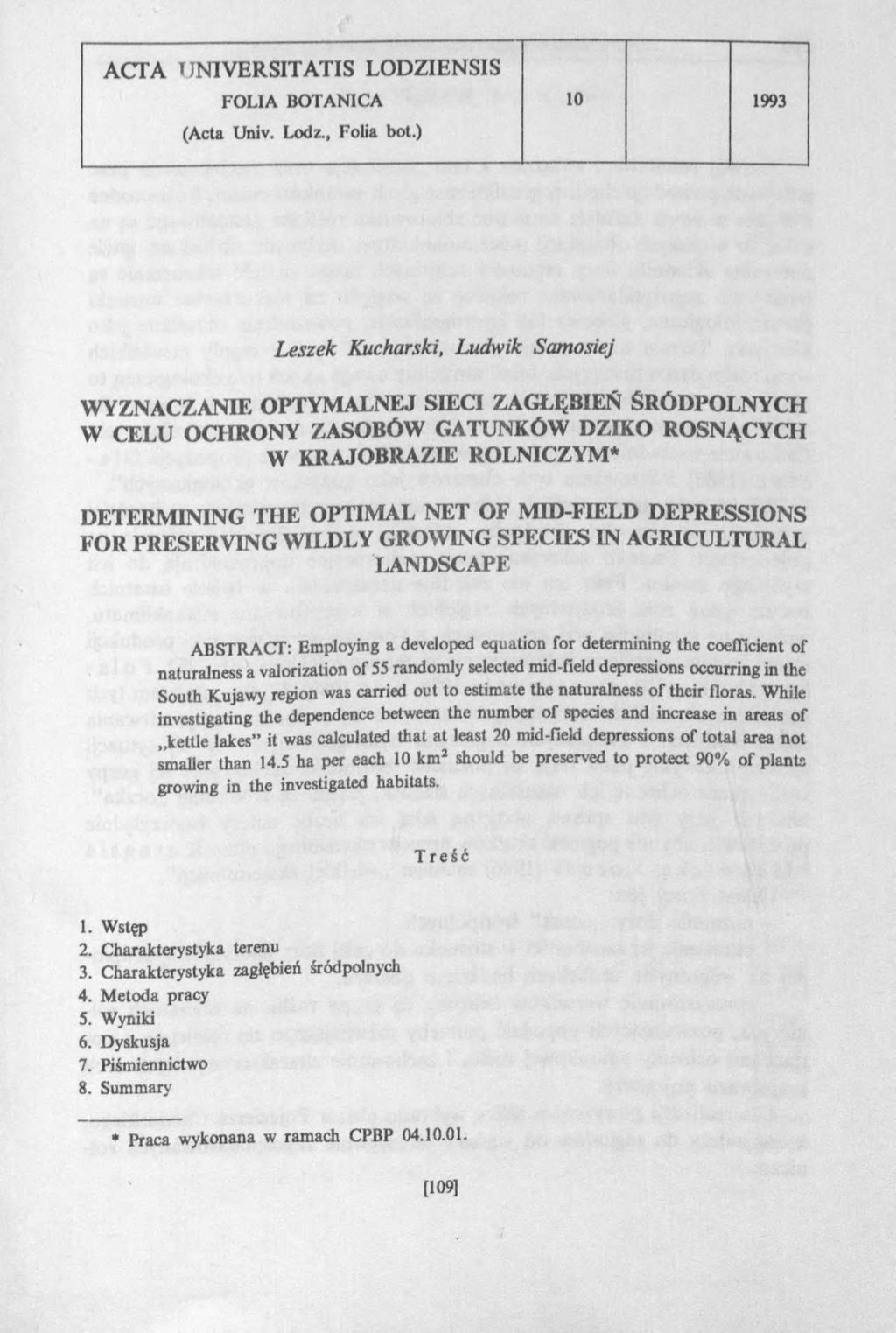 ACTA TJNIVERSITATIS LODZIENSIS FOLIA BOTANICA 10 1993 (Acta Univ. Lodz., Folia bot.