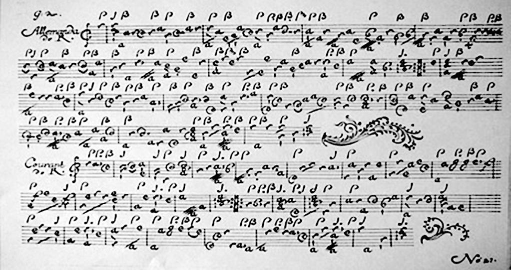 Między recepcją a atrybucją 177 Ilustracja 4. E. Reusner mł., Allemande i Courante. Reprodukcja za: E. Reusner, Neue Lauten- -früchte, Berlin 1676, s. 21.
