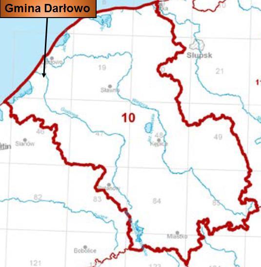 Rysunek 13. Lokalizacja Gminy Darłowo na tle JCWPd nr 10 Źródło: http://www.psh.gov.pl/ Gmina Darłowo nie znajduje się w zasięgu żadnego z Głównych Zbiorników Wód Podziemnych. Źródło: http://epsh.pgi.