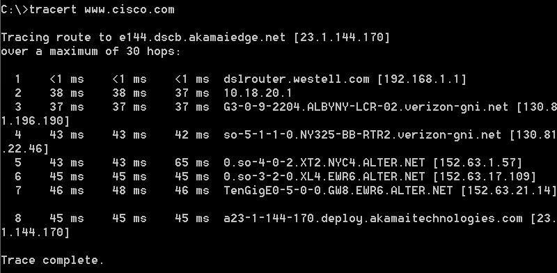 d. Zinterpretuj wyniki polecenia tracert.