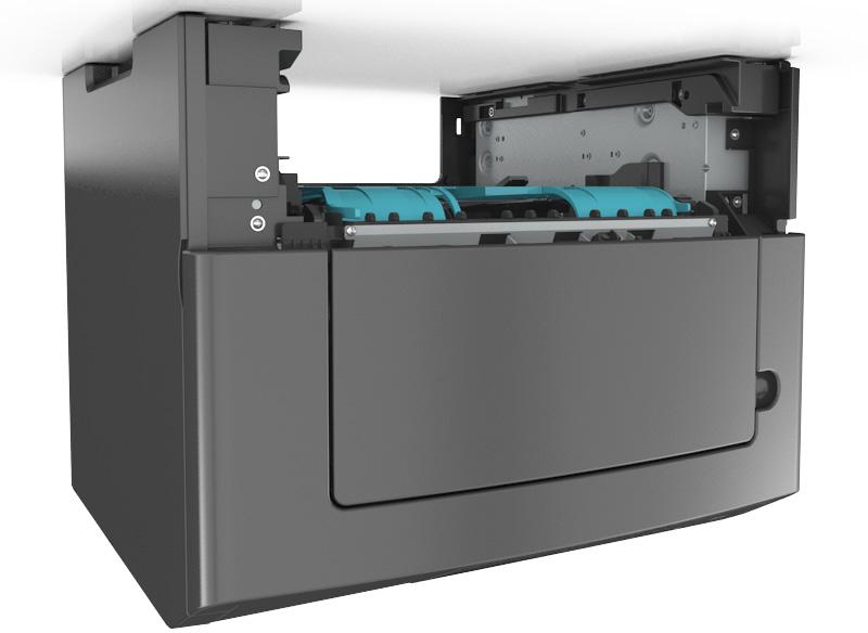 Usuwanie zacięć 111 3 Włóż zasobnik. 4 Na panelu sterowania drukarki naciśnij przycisk, aby usunąć komunikat i kontynuować drukowanie.