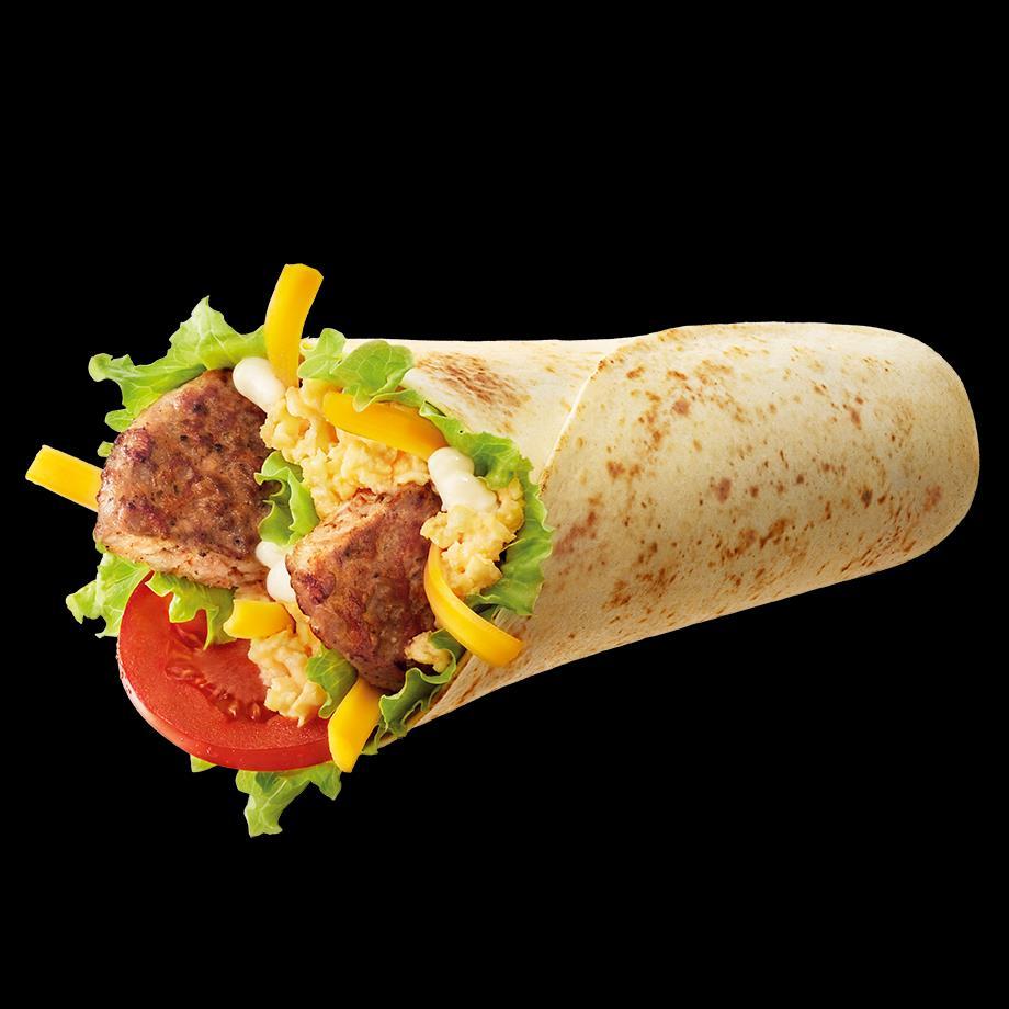 McWRAP śniadaniowy wieprzowy z jajkiem w 100 g : Węglowodany 16g Tłuszcz 16g Białko 10g w 230g (całość) : W-36g T-36g