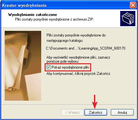 Jeśli zostawimy zaznaczenie przy Pokaż wyodrębnione pliki, to wyświetli się zawartość folderu z wyodrębnionymi plikami, tworzącymi