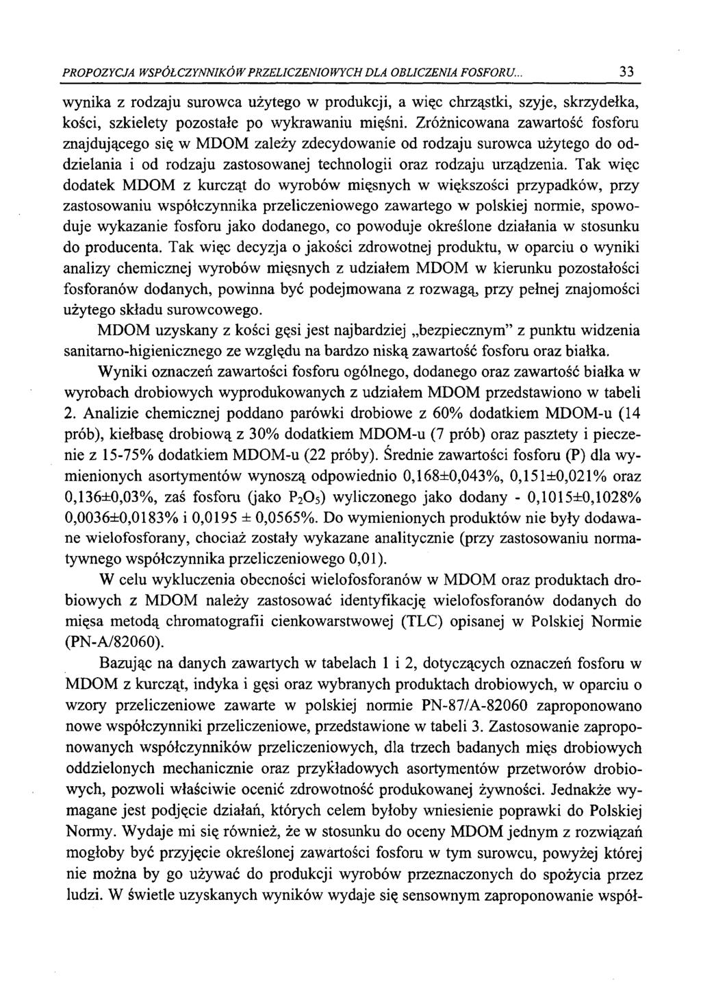 PROPOZYCJA WSPÓŁCZYNNIKÓW PRZELICZENIOWYCH DLA OBLICZENIA FOSFORU.