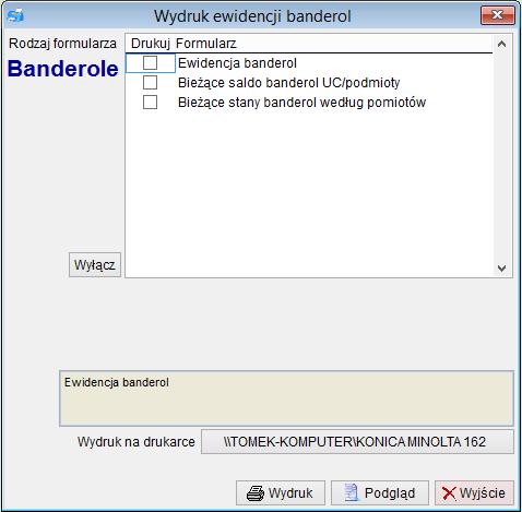 7 Wydruk ewidencji banderol Wydruk ewidencji oraz dodatkowe raporty są dostępne za pomocą funkcji menu EMCS Ewidencja banderol Ewidencja/raporty Jeżeli jest więcej niż jedna ewidencja (np.