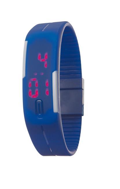 100 wymiary: 24,5 x 2 x 1 cm 5. Niebieski Zegarek z wyświetlaczem LED daty Zegarek silikonowy z wyświetlaczem LED daty, godziny i sekund, cyfry świecą przez ok.