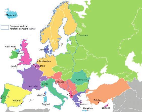 Rys. 1. Lokalizacja stacji mareograficznych w rejonie Europy [30, 37] Amsterdams Peil (N.A.P.), Kronsztadt, Triest i Marsylia, swoim zasięgiem obejmują kilka państw.