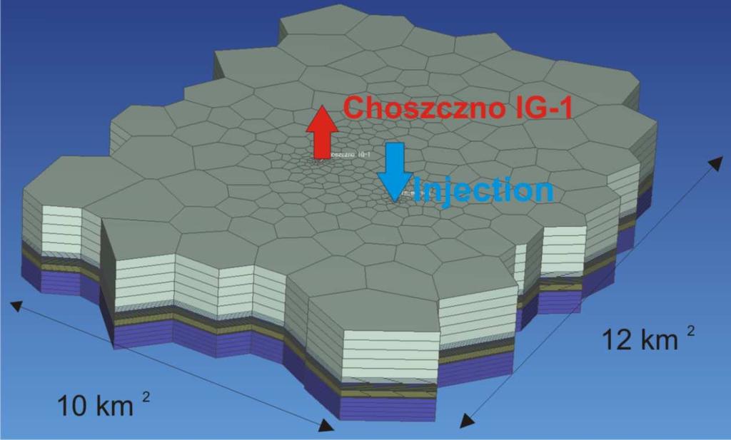 Mineralizacja wód zbiornika dolnojurajskiego w analizowanej strefie kształtuje się na poziomie 100-125 g/dm 3. Potencjalna wydajność otworów w rejonie Choszczna wynosi ok. 200 m 3 /h [5 ;6].