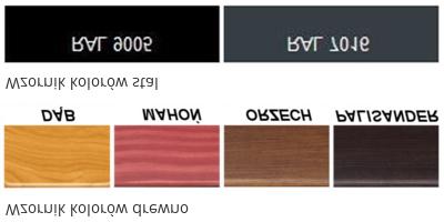 wyselekcjonowanego, sezonowanego drewna, fazowane na wszystkich krawędziach, zabezpieczone warstwą farby podkładowej i trzykrotnie malowane natryskowo lakierem, żeliwna stabilna podstawa wyposażona w