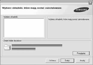 4 Wybierz Instalacja niestandardowa. Kliknij przycisk Dalej. Okno instalacji, przedstawione w tym podręczniku użytkownika, może się różnić w zależności od drukarki oraz używanego interfejsu.