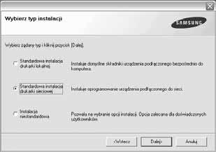 4. Wybierz pozycję Standardowa instalacja drukarki sieciowej, a następnie kliknij przycisk Dalej. 6.