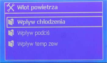 Przycisk wlotów powietrza \ Wartość referencyjna (żółty tekst, w przypadku podłączonych wlotów powietrza): pokazuje temperaturę docelową wlotu powietrza, jeśli jest podłączony do klimatu