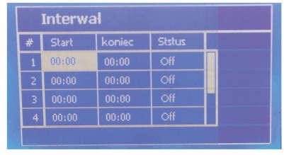 początkowy. Koniec : Ustawia czas zakończenia. Stan : włączenie lub wyłączenie etapu. 9.2.