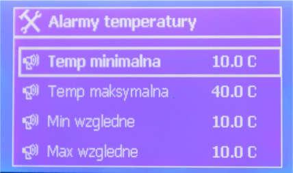 Akcja: Pokazuje, czy alarm był aktywowany czy nie. Komponent: wskazuje element systemu, w którym wystąpił alarm. Opis: Pokazuje przyczynę alarmu. 14.2.