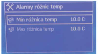 Menu \ Alarmy \ Alarmy różnic temperatury \ Min. Różnica temp.