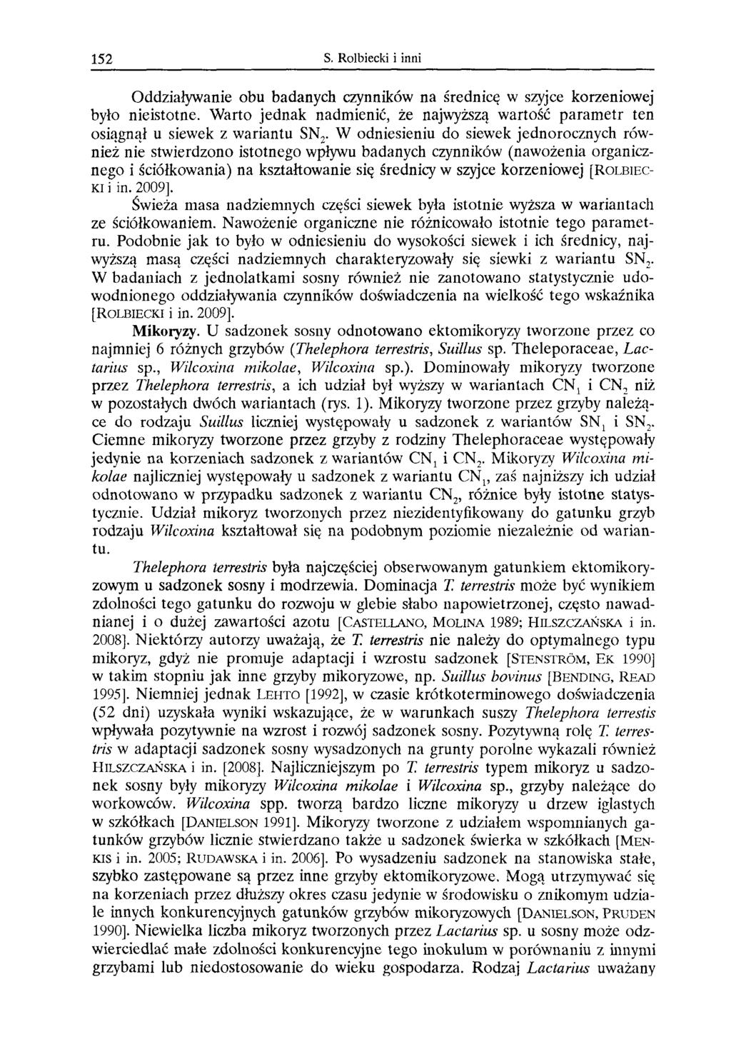 15 S. Rolbiecki i inni Oddziałyanie obu badanych czynnikó na średnicę szyjce korzenioej było nieistotne. Warto jednak nadmienić, że najyższą artość parametr ten osiągnął u sieek z ariantu SN.