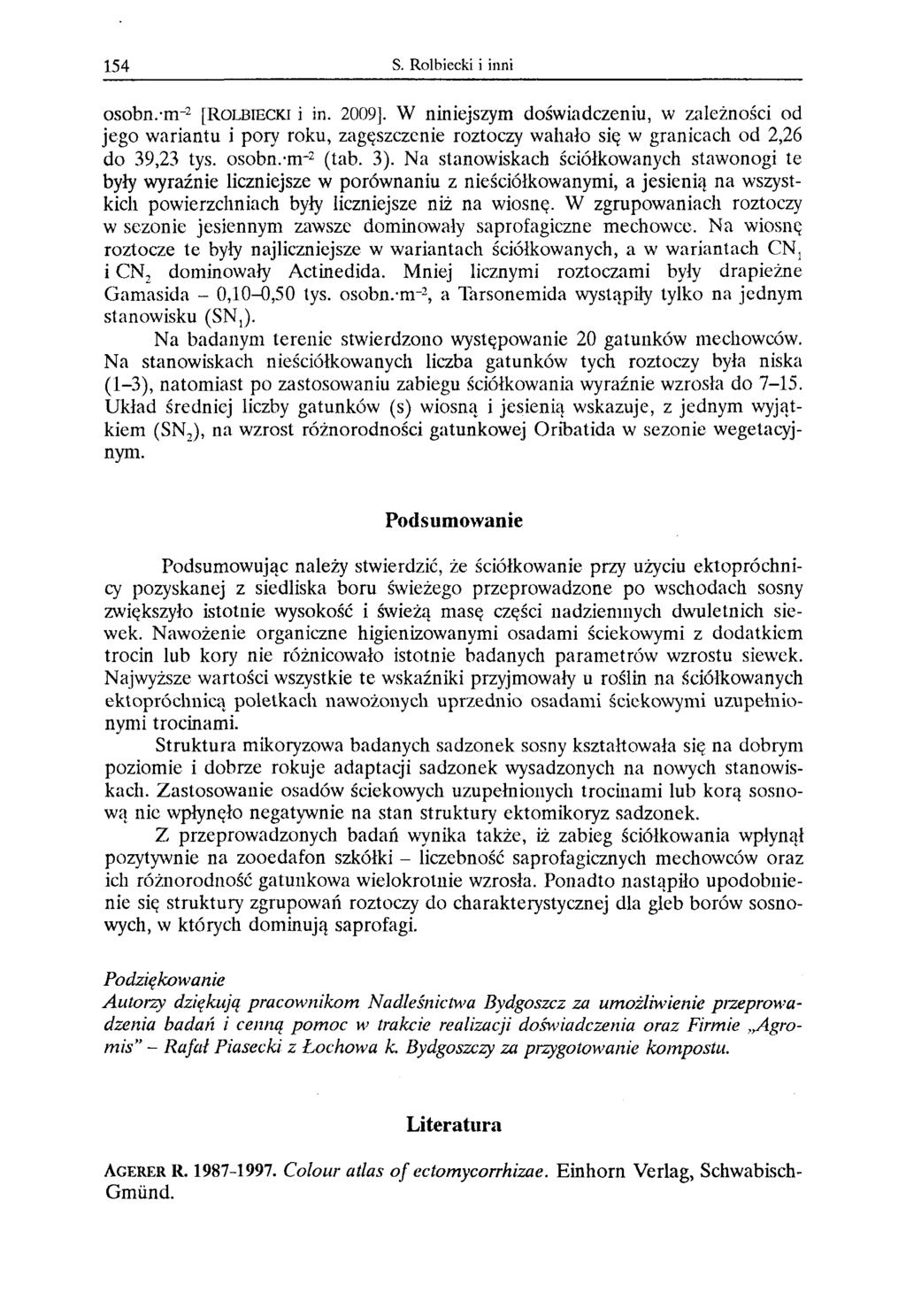 154 S. Rolbiecki i inni osobn.-nr [ROLBIECKI i in. 9]. W niniejszym dośiadczeniu, zależności od jego ariantu i pory roku, zagęszczenie roztoczy ahało się granicach od,6 do 9, tys. osobn.-nr (tab. ).