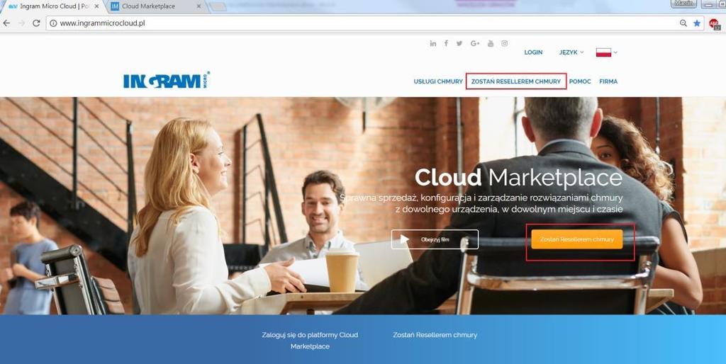 Rejestracja na platformie Ingram Micro Cloud Marketplace.