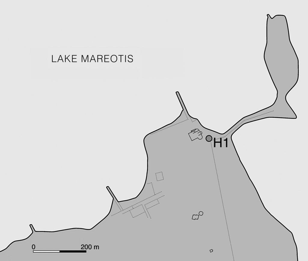 DAGMARA WIELGoSz-RoNDoLINo, MARIUSz GWIAzDA Fig. 2. Plan of Marea, with the location of the Late Antique house (h1) (Drawing M. Gwiazda, after h. SzyMAńSKA, K. babraj, Marea Vol. 1. Byzantine Marea.