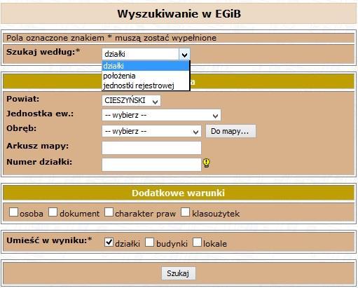 III. Przeglądarka danych ewidencyjnych - PDE PDE to prosta aplikacja oparta o formularze HTML przeznaczona do szybkiego wyszukiwania i przeglądania