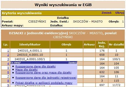 Rys. 10. Wynik wyszukiwania nieruchomości w PDE.