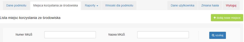 Opcje (edytuj, usuń usuń tylko wtedy, gdy dla MKzŚ nie zostało sporządzone żadne sprawozdanie).